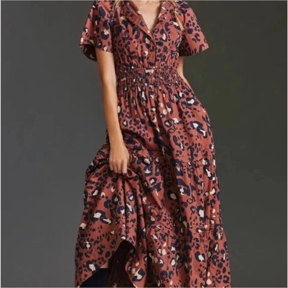 Maeve by Anthropologie Dresses & Skirts - Anthropologie Maeve Somerset Leopard Maxi Dress Brown Smocked Waist Pockets Sml.